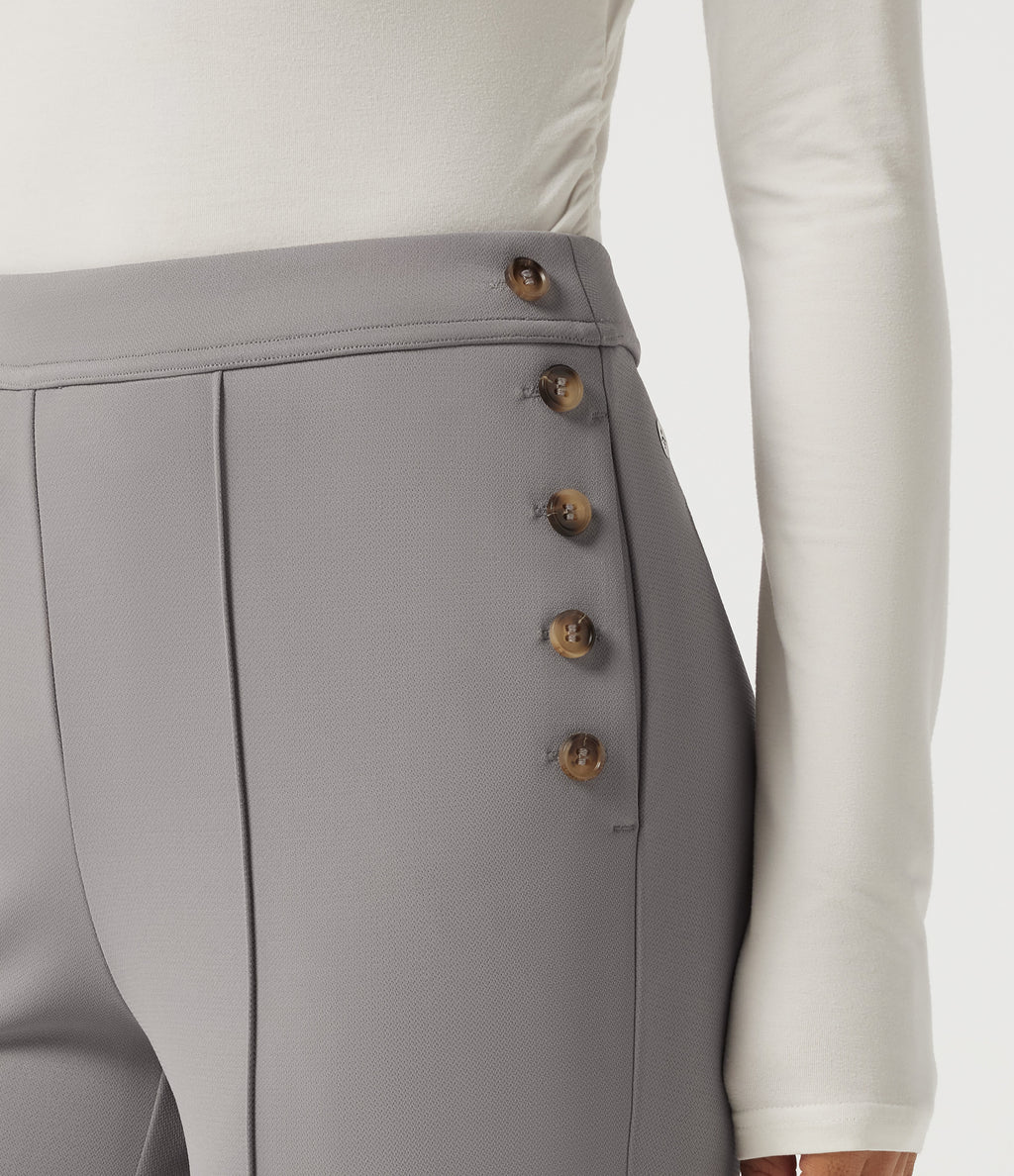 Mid Rise Pintuck Crepe Flare Work Trousers with Pockets — Paloma — view 5