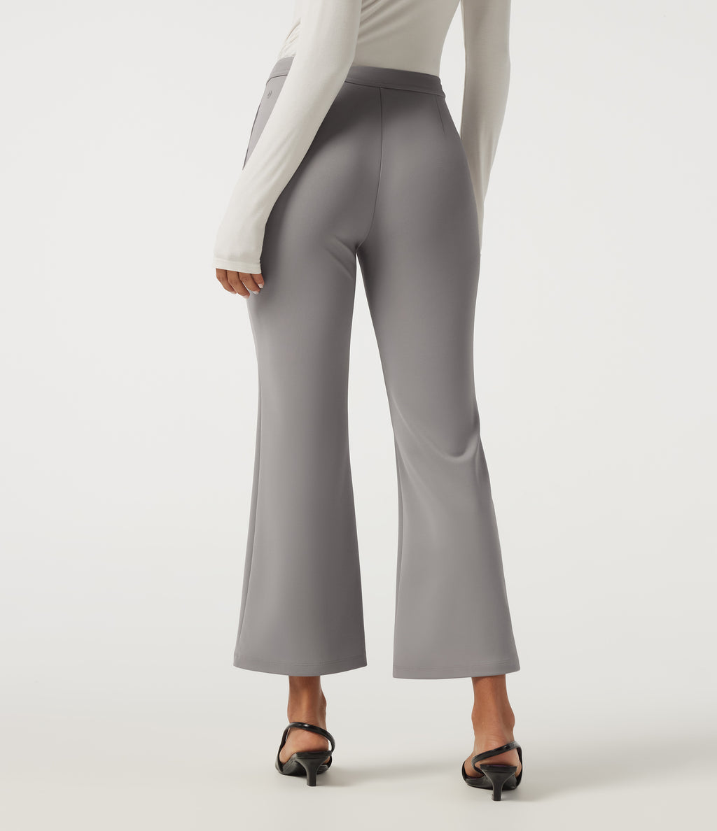 Mid Rise Pintuck Crepe Flare Work Trousers with Pockets — Paloma — view 2