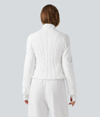 Mock Neck Long Sleeve Casual Padded Jacket with Pockets — Wispy Clouds — view 2