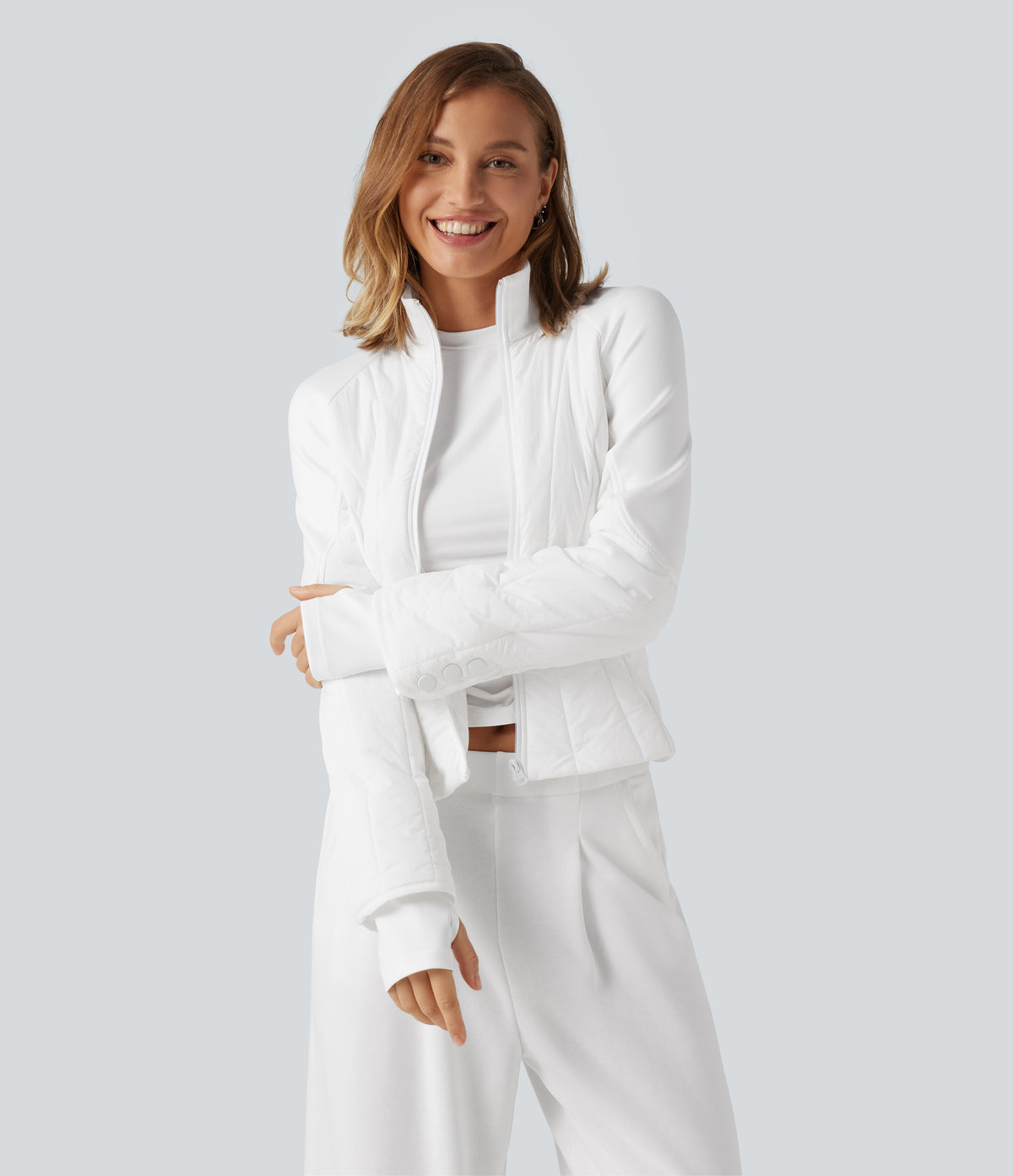 Mock Neck Long Sleeve Casual Padded Jacket with Pockets — Wispy Clouds — view 4