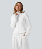 Mock Neck Long Sleeve Casual Padded Jacket with Pockets — Wispy Clouds — view 1