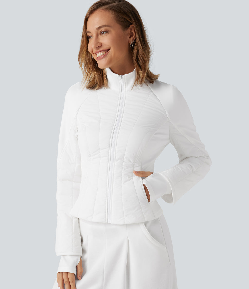 Mock Neck Long Sleeve Casual Padded Jacket with Pockets — Wispy Clouds — view 5