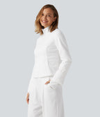 Mock Neck Long Sleeve Casual Padded Jacket with Pockets — Wispy Clouds — view 3