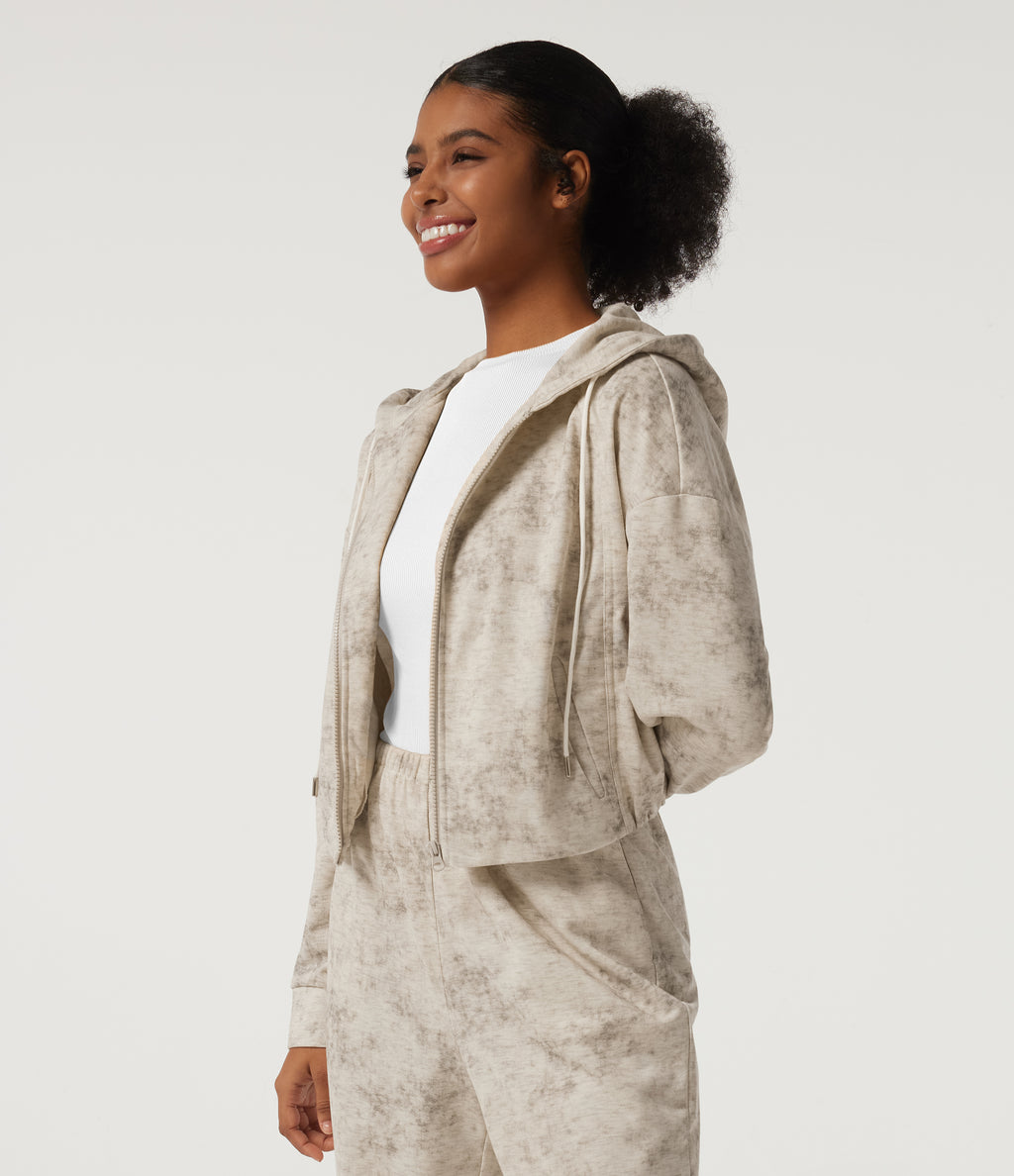 Hooded Long Sleeve Tie Dye Casual Sweatshirt with Pockets — Stone Mist — view 3