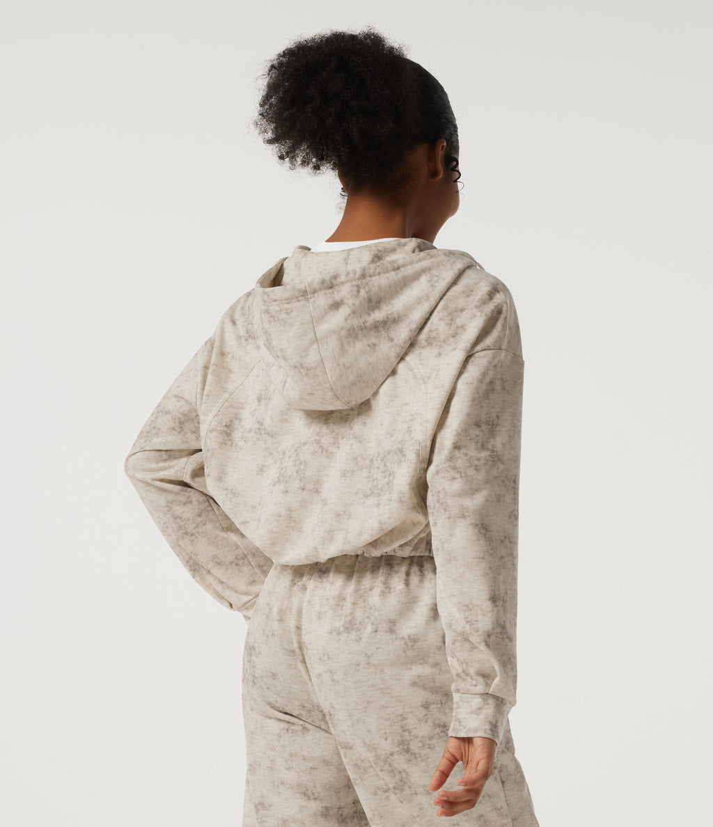 Hooded Long Sleeve Tie Dye Casual Sweatshirt with Pockets — Stone Mist — view 2
