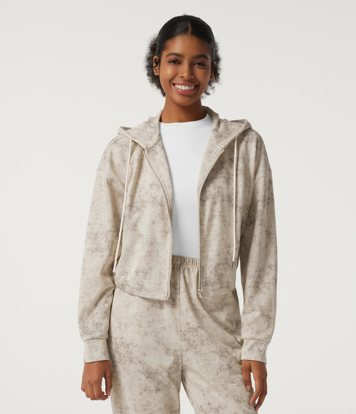 Hooded Long Sleeve Tie Dye Casual Sweatshirt with Pockets — Stone Mist — view 4