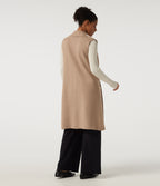 Sleeveless Open Front Longline Work Cardigan with Pockets — Cuban Sand — view 2