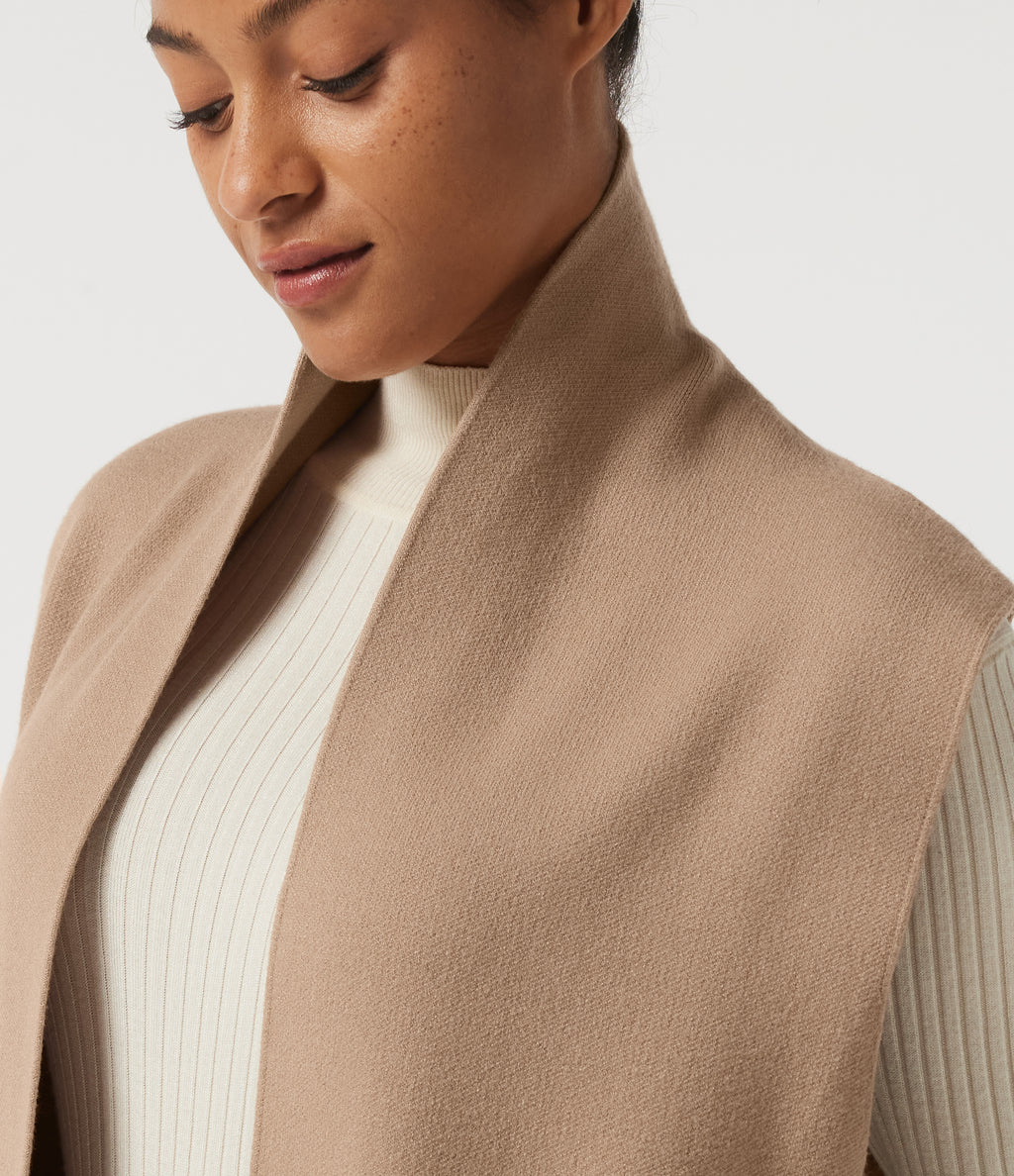 Sleeveless Open Front Longline Work Cardigan with Pockets — Cuban Sand — view 6