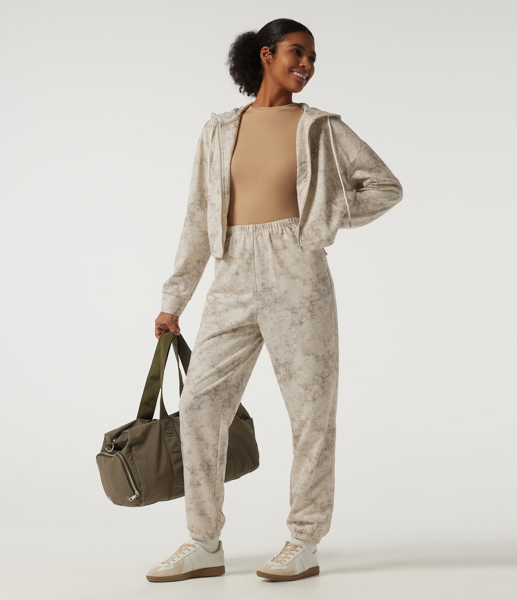 Mid Rise Tapered Tie Dye Casual Sweatpants with Pockets — Stone Mist — view 6