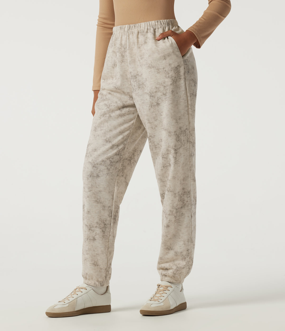 Mid Rise Tapered Tie Dye Casual Sweatpants with Pockets — Stone Mist — view 3