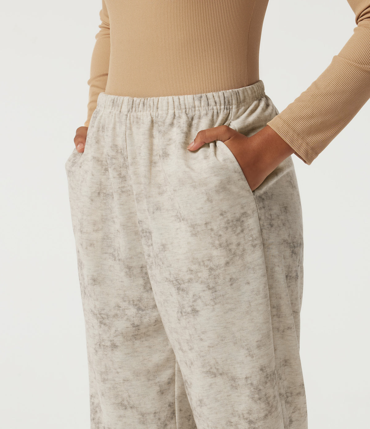 Mid Rise Tapered Tie Dye Casual Sweatpants with Pockets — Stone Mist — view 4