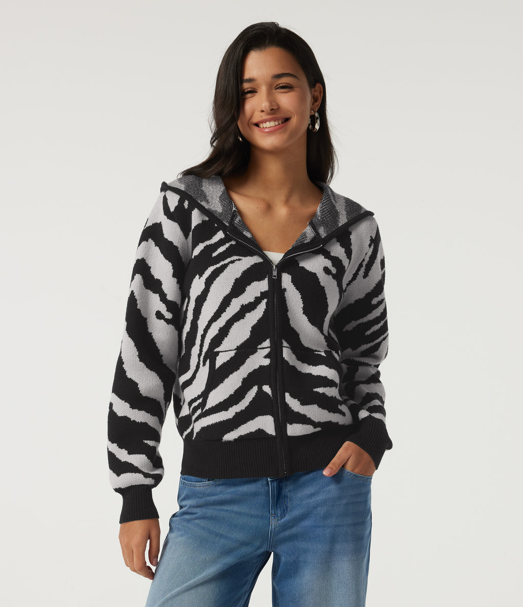 Hooded Long Sleeve Leopard Print Casual Cardigan with Pockets — Ink Dusk — view 4
