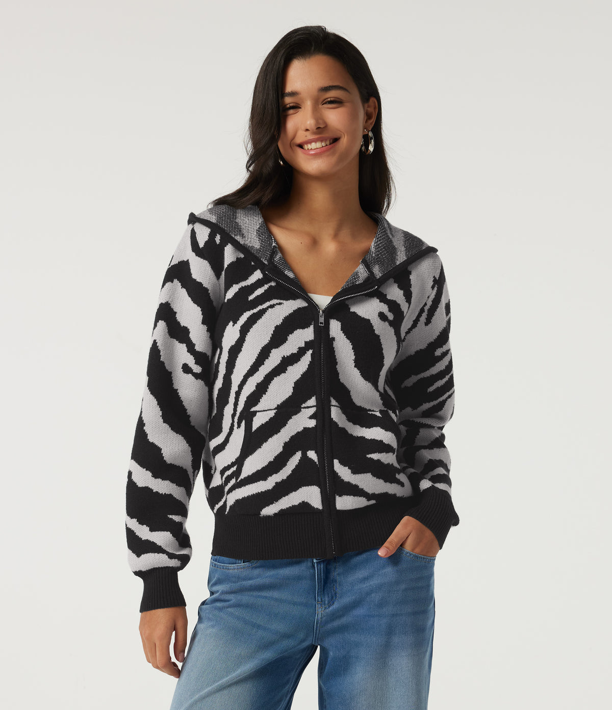 Hooded Long Sleeve Leopard Print Casual Cardigan with Pockets — Ink Dusk — view 4