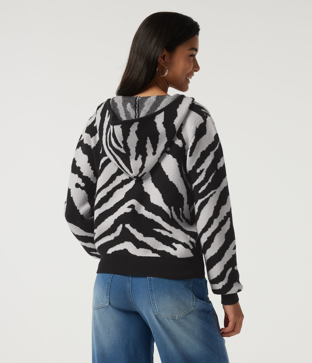 Hooded Long Sleeve Leopard Print Casual Cardigan with Pockets — Ink Dusk — view 5