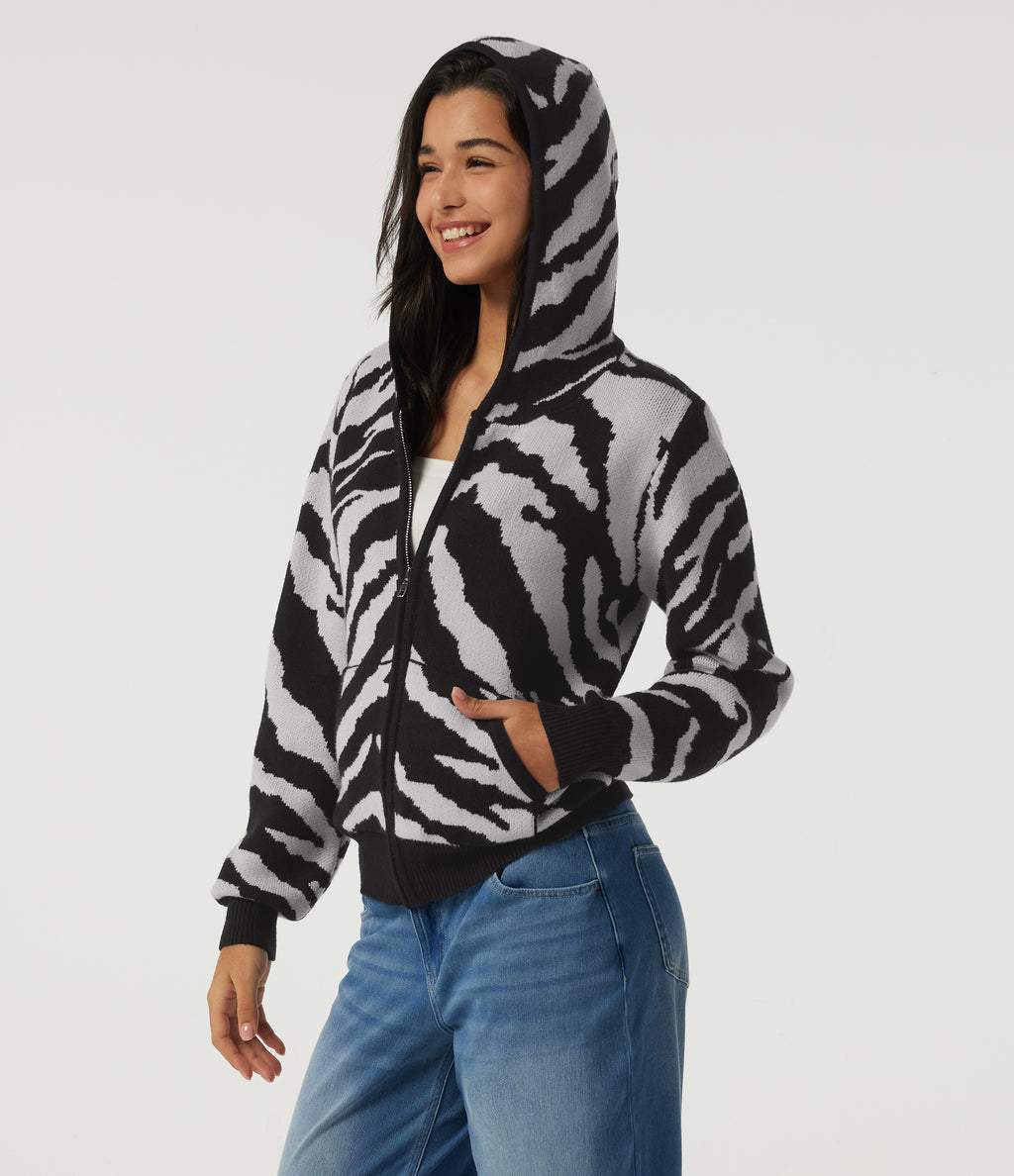 Hooded Long Sleeve Leopard Print Casual Cardigan with Pockets — Ink Dusk — view 3