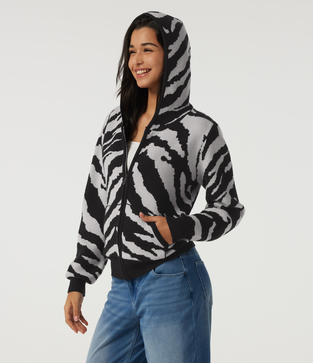 Hooded Long Sleeve Leopard Print Casual Cardigan with Pockets — Ink Dusk — view 3