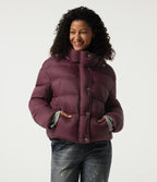 Hooded Long Sleeve Casual Down Jacket with Pockets — Eggplant — view 4