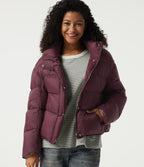 Hooded Long Sleeve Casual Down Jacket with Pockets — Eggplant — view 1