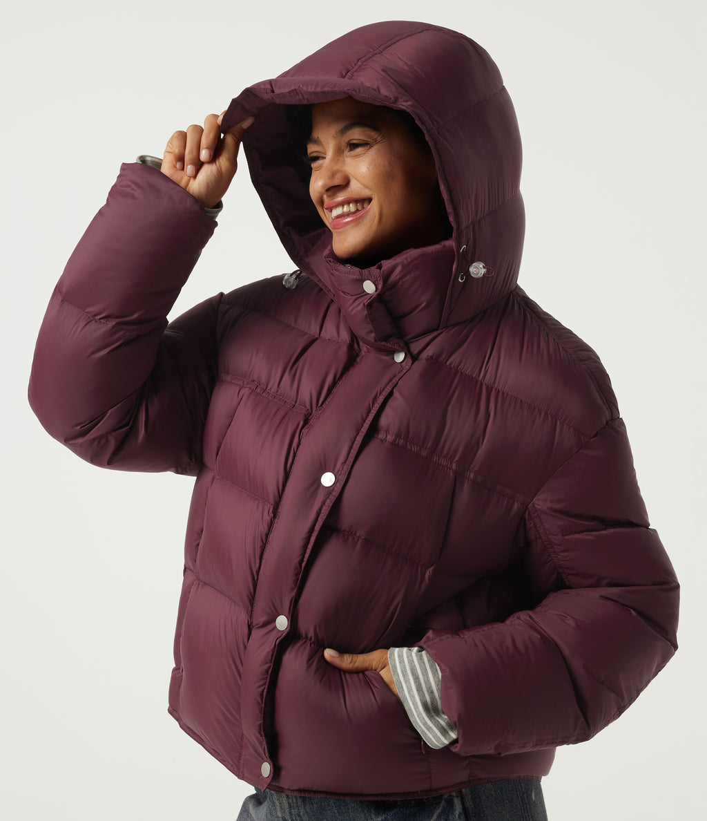 Hooded Long Sleeve Casual Down Jacket with Pockets — Eggplant — view 5