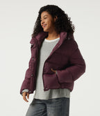 Hooded Long Sleeve Casual Down Jacket with Pockets — Eggplant — view 3