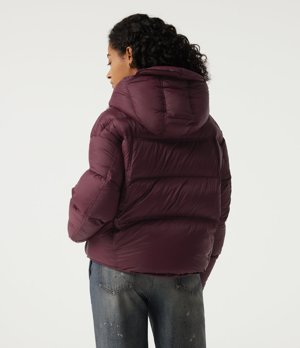 Hooded Long Sleeve Casual Down Jacket with Pockets — Eggplant — view 2