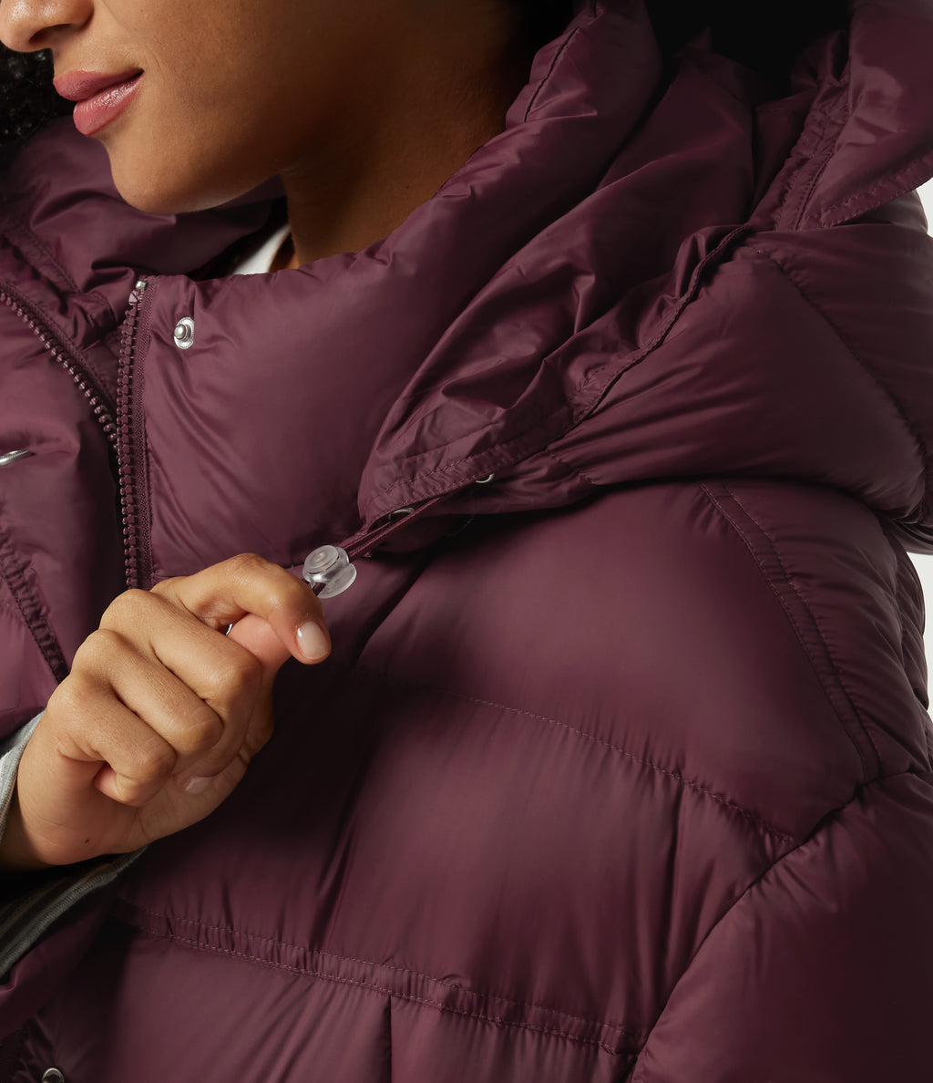 Hooded Long Sleeve Casual Down Jacket with Pockets — Eggplant — view 7
