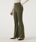High Waisted Flare Work Trousers with Pockets — Ivy Green — view 3