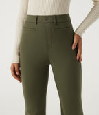 High Waisted Flare Work Trousers with Pockets — Ivy Green — view 4