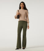 High Waisted Flare Work Trousers with Pockets — Ivy Green — view 6