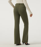 High Waisted Flare Work Trousers with Pockets — Ivy Green — view 2