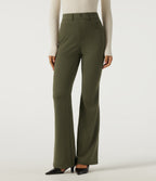 High Waisted Flare Work Trousers with Pockets — Ivy Green — view 1