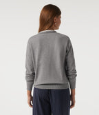 V Neck Long Sleeve 2-in-1 Color Block Work Jumper — Mottled Grey — view 2