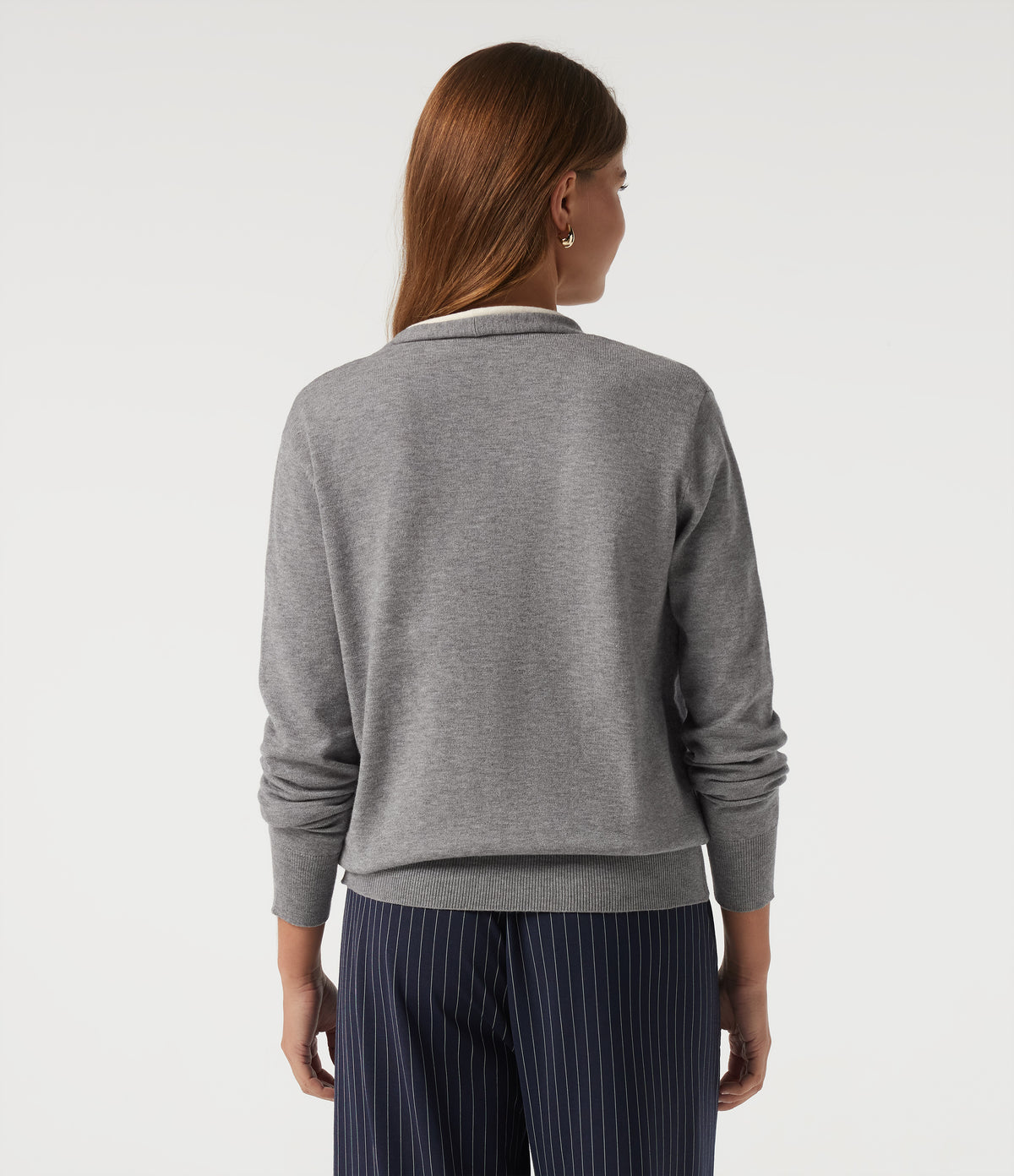 V Neck Long Sleeve 2-in-1 Color Block Work Jumper — Mottled Grey — view 2