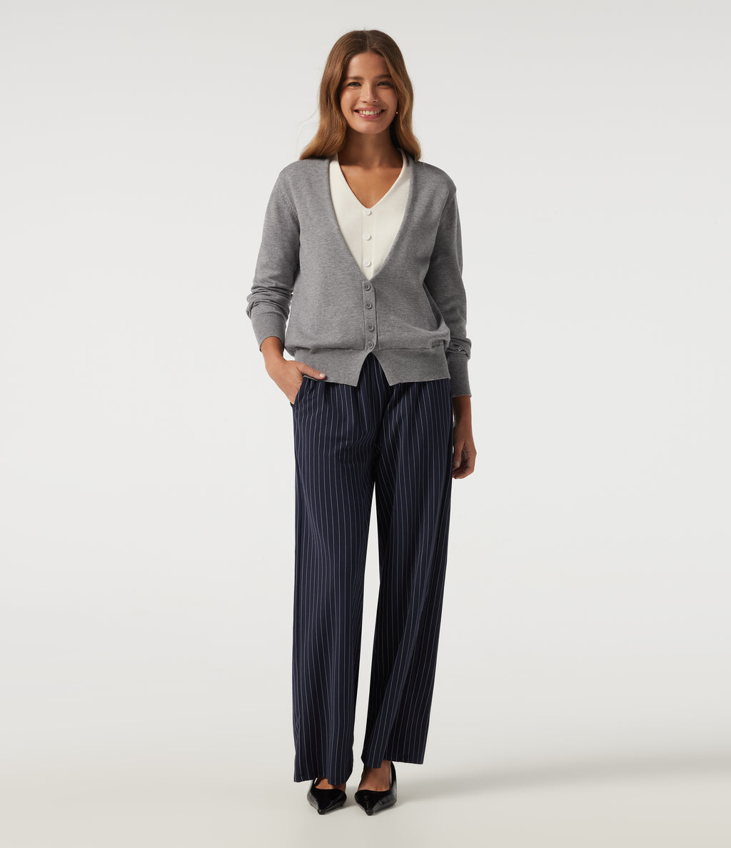 V Neck Long Sleeve 2-in-1 Color Block Work Jumper — Mottled Grey — view 7