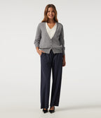V Neck Long Sleeve 2-in-1 Color Block Work Jumper — Mottled Grey — view 7