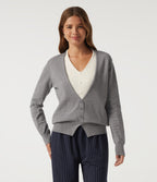 V Neck Long Sleeve 2-in-1 Color Block Work Jumper — Mottled Grey — view 1
