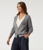 V Neck Long Sleeve 2-in-1 Color Block Work Jumper — Mottled Grey — view 3
