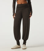 Mid Rise Ruched Stirrup Casual Joggers with Pockets — Chocolate Brown — view 1
