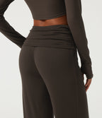 Mid Rise Ruched Stirrup Casual Joggers with Pockets — Chocolate Brown — view 5