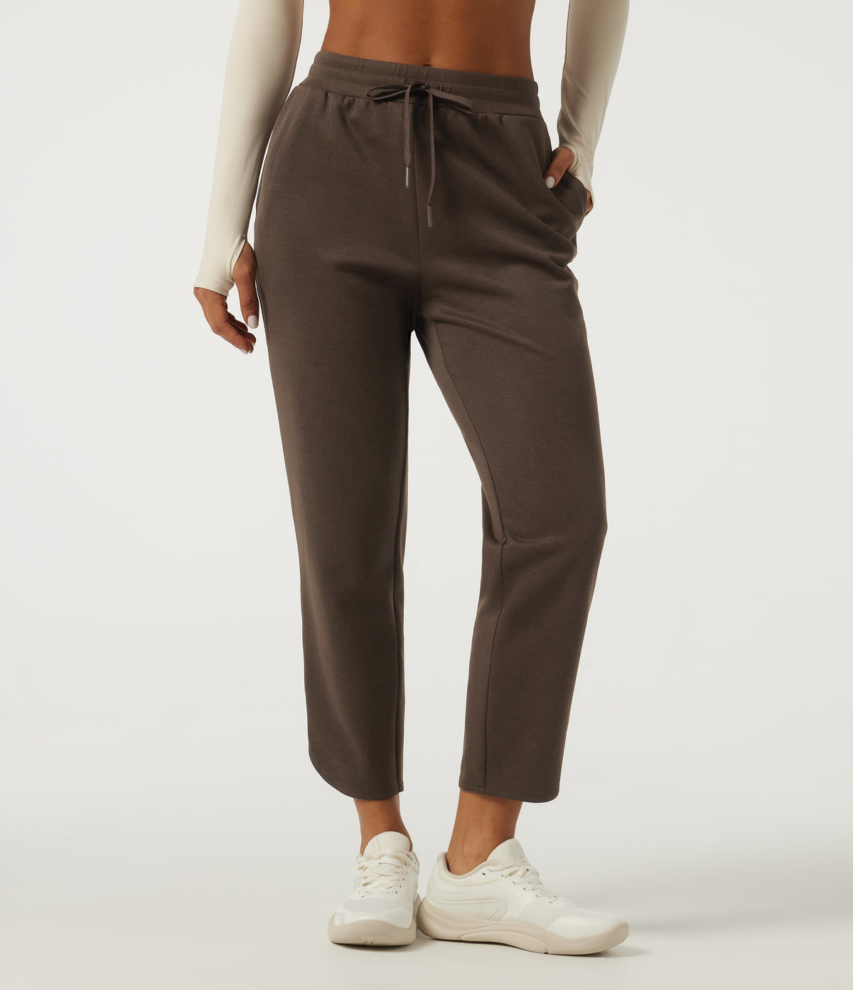 Mid Rise Drawstring Workout Trousers with Pockets — Smoked Pecan — view 1
