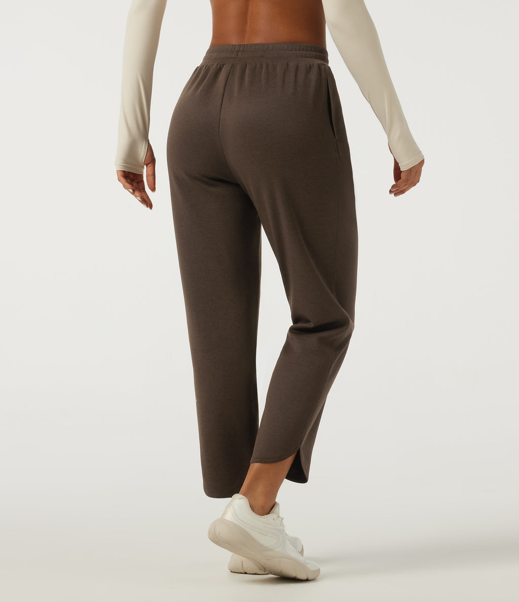 Mid Rise Drawstring Workout Trousers with Pockets — Smoked Pecan — view 2