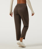 Mid Rise Drawstring Workout Trousers with Pockets — Smoked Pecan — view 2