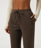 Mid Rise Drawstring Workout Trousers with Pockets — Smoked Pecan — view 4