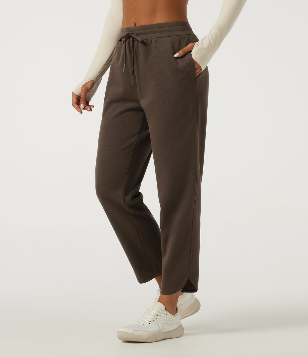 Mid Rise Drawstring Workout Trousers with Pockets — Smoked Pecan — view 3