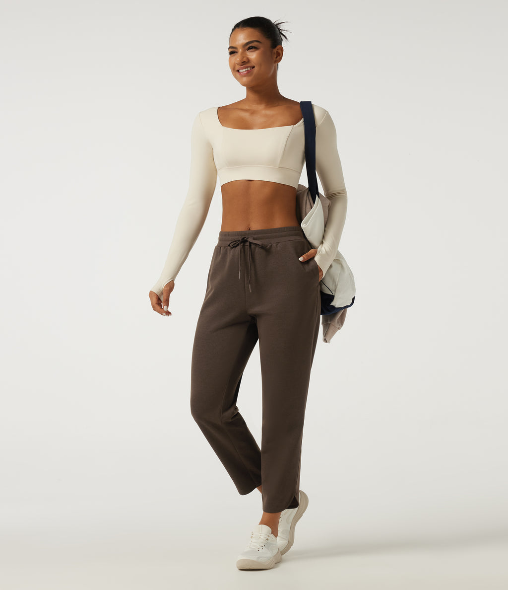 Mid Rise Drawstring Workout Trousers with Pockets — Smoked Pecan — view 6