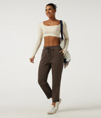 Mid Rise Drawstring Workout Trousers with Pockets — Smoked Pecan — view 6