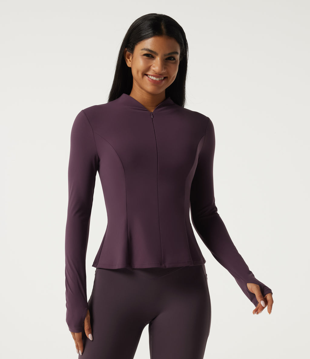 Stand Collar Long Sleeve Yoga Track Jacket — Night's Purple — view 3