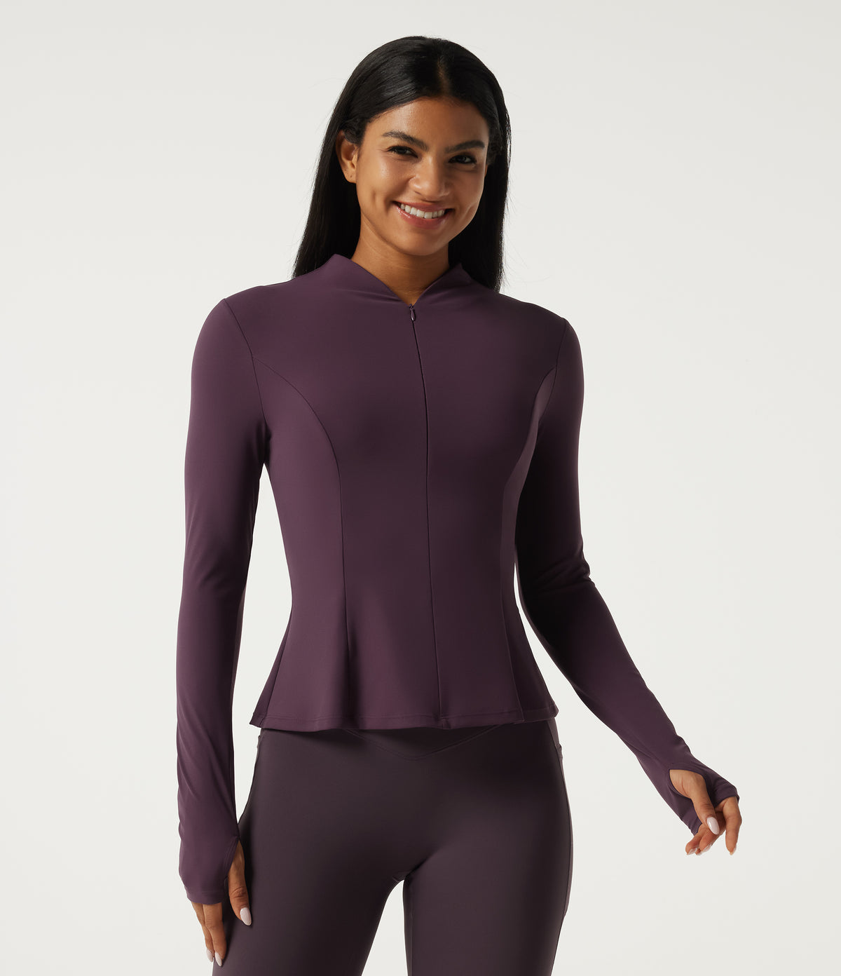 Stand Collar Long Sleeve Yoga Track Jacket — Night's Purple — view 3