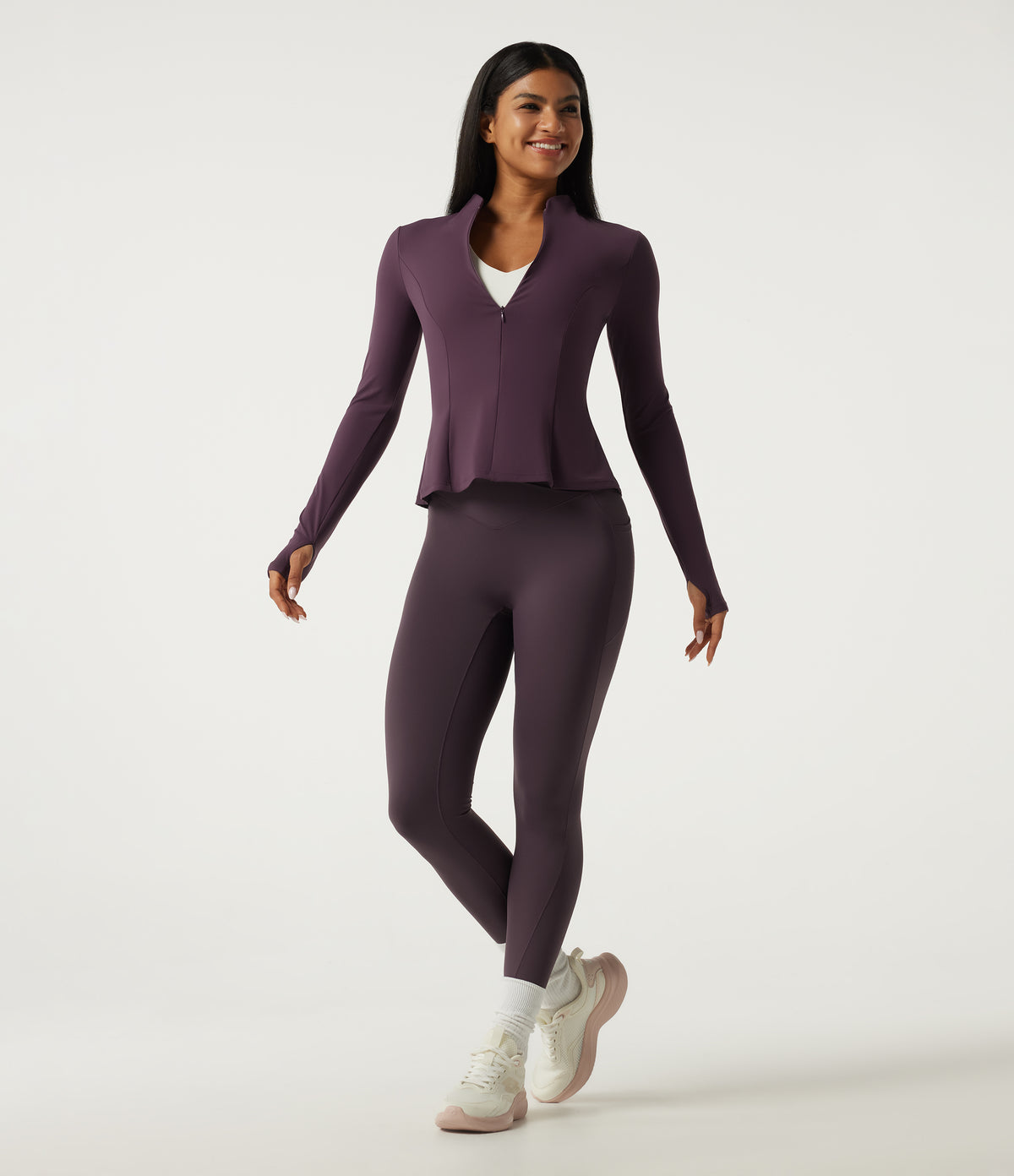 Stand Collar Long Sleeve Yoga Track Jacket — Night's Purple — view 8