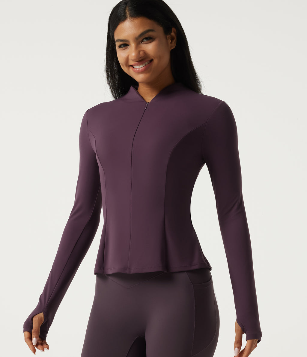 Stand Collar Long Sleeve Yoga Track Jacket — Night's Purple — view 4
